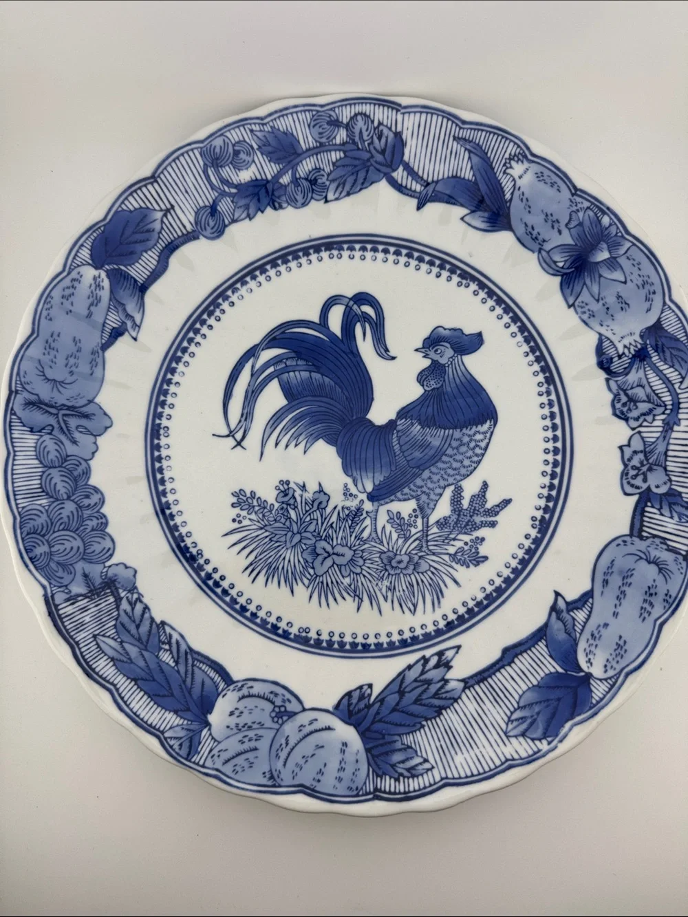 Blue & White Rooster Decorative Plate | Chinese Porcelain | 12.25